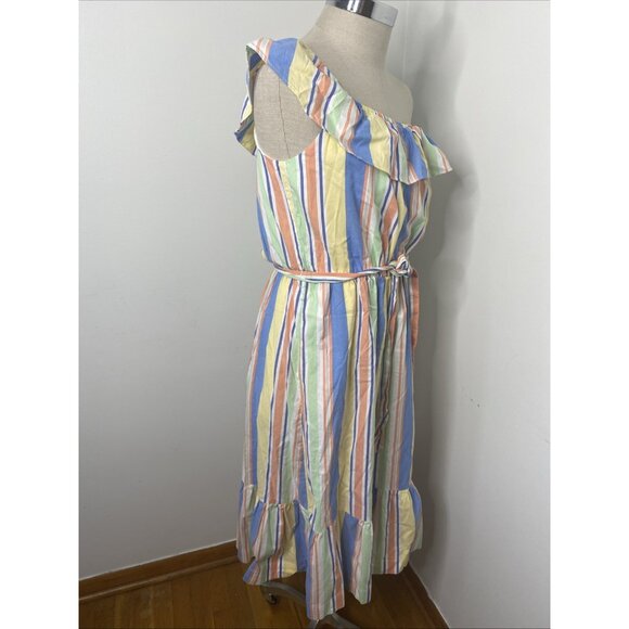 Draper James Rainbow Striped Maxi Dress L Ruffle Tie Waist Off The Shoulder - Picture 6 of 10